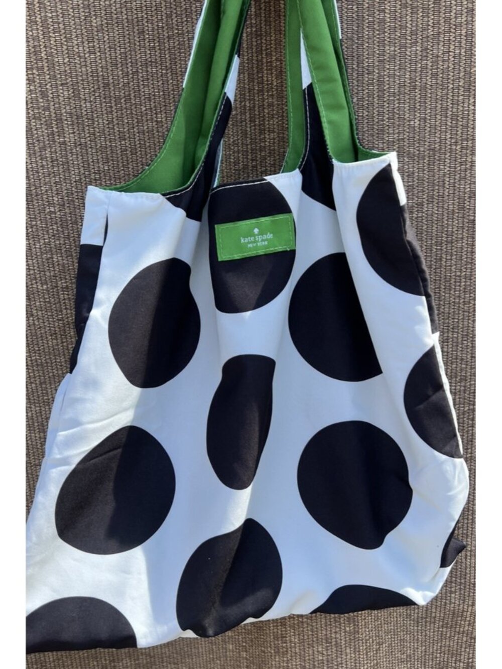 Kate Spade Reversible Tote Purse Bag Black/White Polka Dot Green